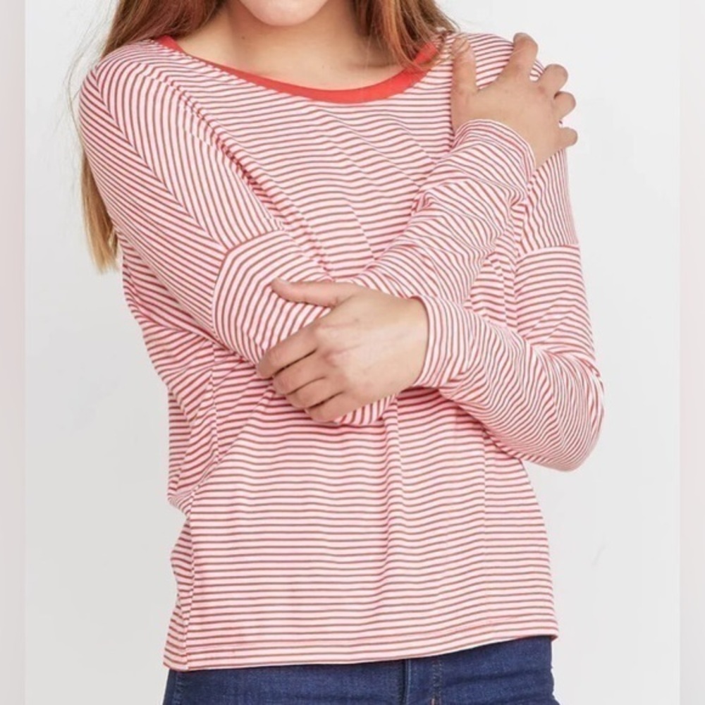 Marine Layer size XS Valerie long sleeve shirt cherry and white NWT